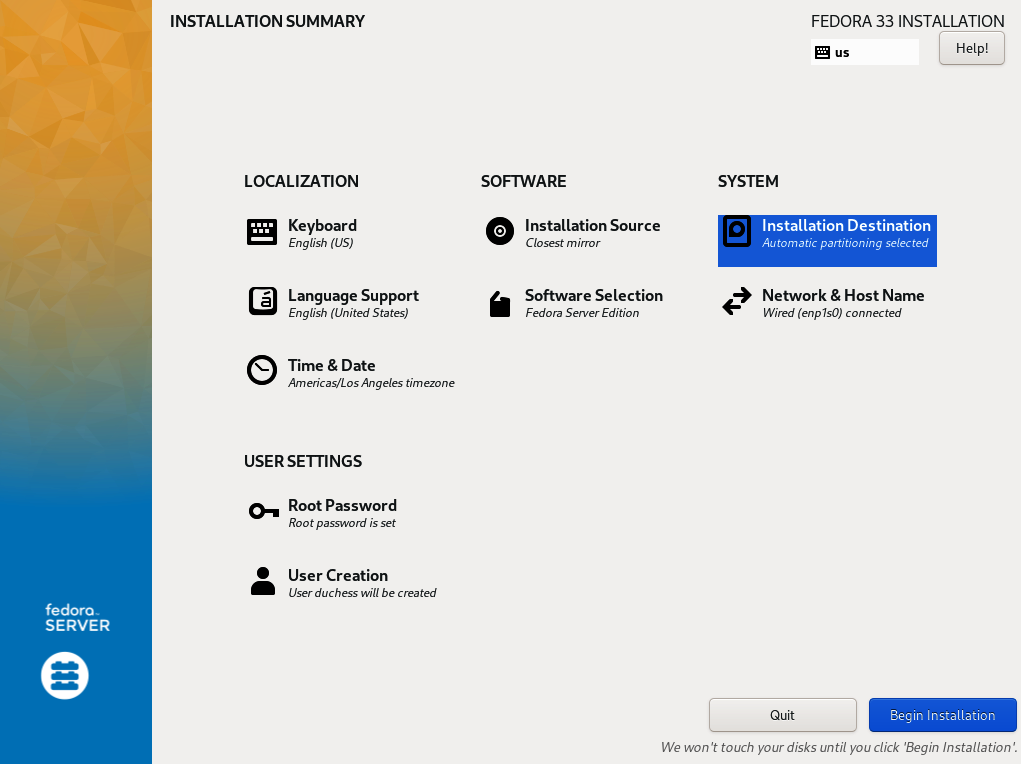 Fedora Linux network installer