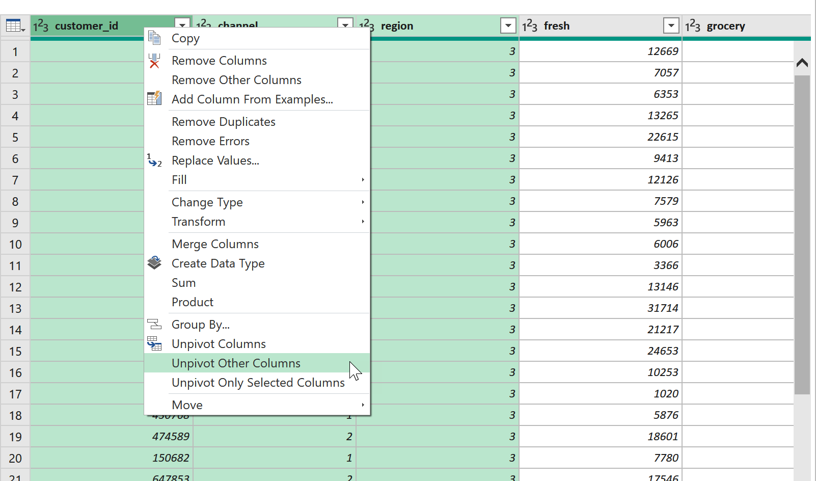 Unpivoting in Power Query