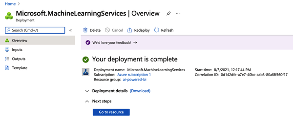 ML resource successfully created