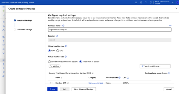 Creating a new compute instance.