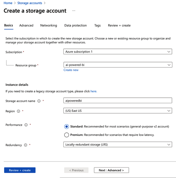 Creating a storage account