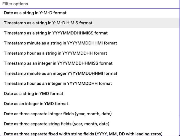 Example of types of date/time partitions