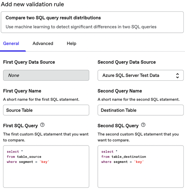 Using unsupervised ML, a data quality monitoring platform can expose a check that allows users to compare two datasets.