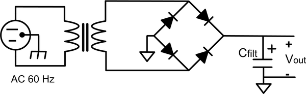 Classic 60 Hz AC-to-DC converter with iron core transformer