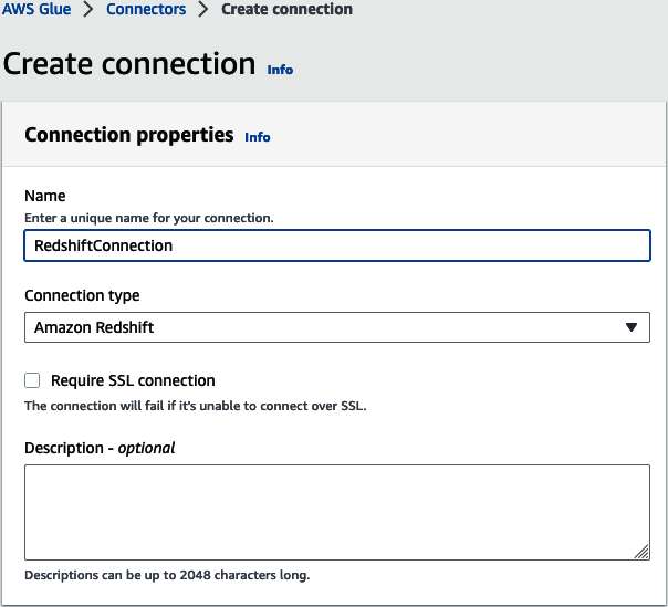 Amazon Redshift connection name