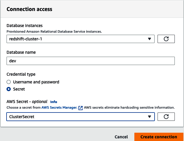 Amazon Redshift connection instance