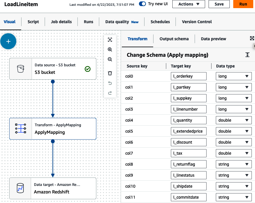 AWS Glue apply mapping