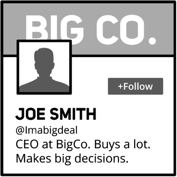 Figure depicting an example of a Twitter profile (Joe Smith, CEO at BigCo.).