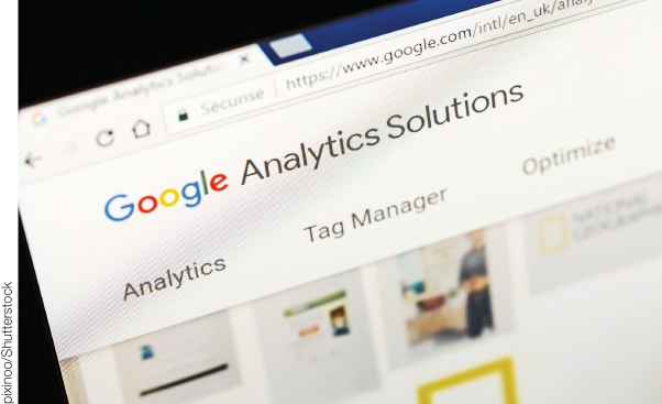 Photo illustration of the web page of Google Analytics Solutions.