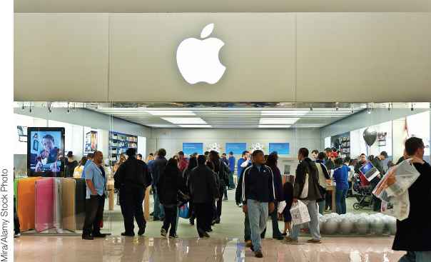 Photo illustration of numerous people at an Apple store.