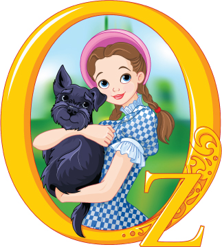 Portrait of the character Dorothy holding a cat.