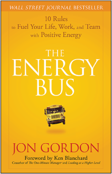 A cover page of a book titled, the Energy Bus.