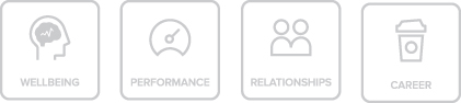 Diagrammatic illustration depicting the factors of well-being, performance, relationships, and career.