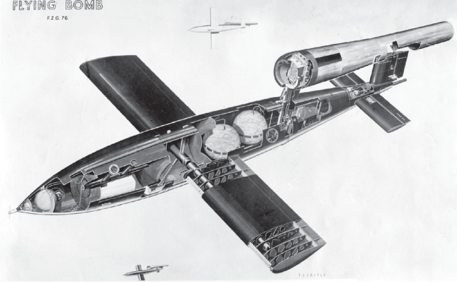 Schematic illustration of the first ballistic missile.