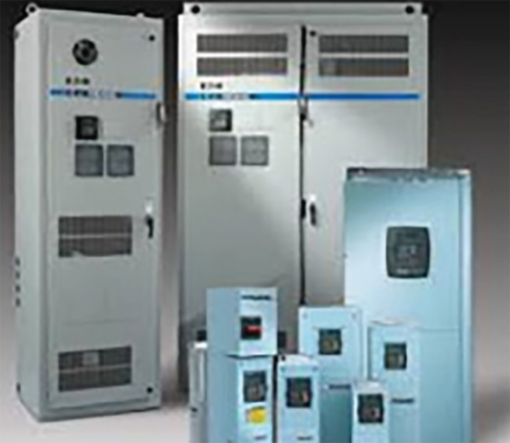 Photo of variable frequency drives in different sizes to match the motor kW ratings.