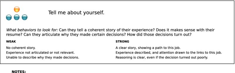 The figure shows the sample of an interview guideline, titled “Tell me about yourself.”