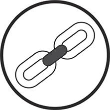 Diagrammatic representation of two oval rings with a connector, which symbolizes connectivity.