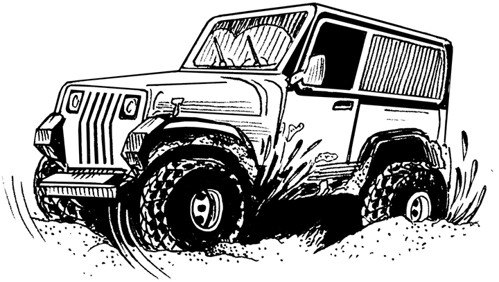 The image is of the jeep roaring on the sand.