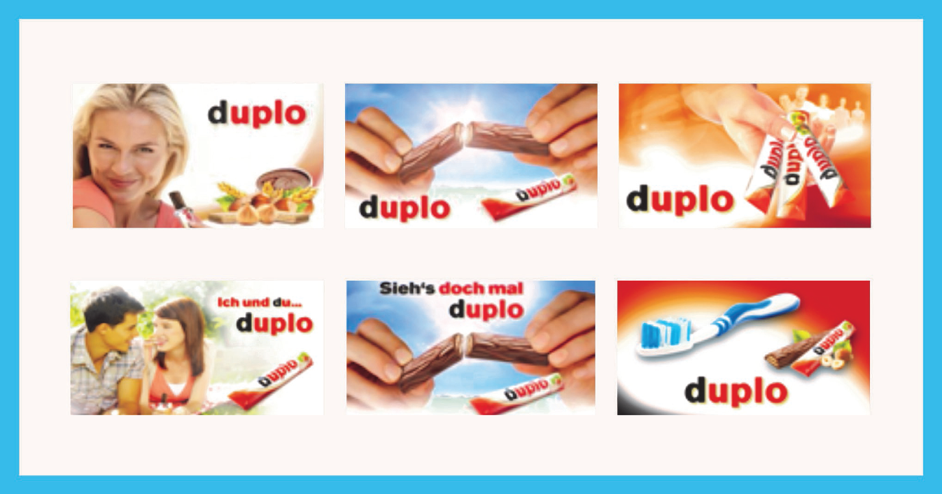 Schematic illustration of the six POS displays for Ferrero's brand Duplo