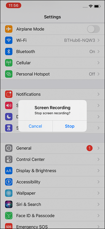 Screen capture depicting Screen Recording in iPhone.