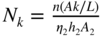 upper N Subscript k Baseline equals StartFraction n left-parenthesis italic upper A k slash upper L right-parenthesis Over eta 2 h 2 upper A 2 EndFraction