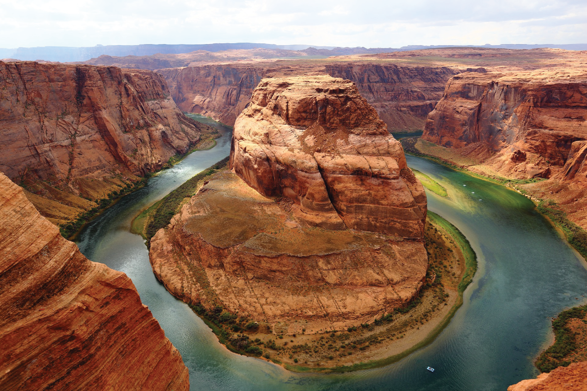 Photograph of the Grand Canyon depicting the Colorado River at the floor of the canyon.