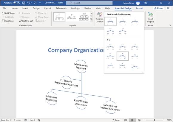 Snapshot of a word document displaying the SmartArt Design.