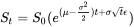 upper S Subscript t Baseline equals upper S 0 left-parenthesis e Superscript left-parenthesis mu minus StartFraction sigma squared Over 2 EndFraction right-parenthesis t plus sigma StartRoot t EndRoot epsilon Baseline right-parenthesis