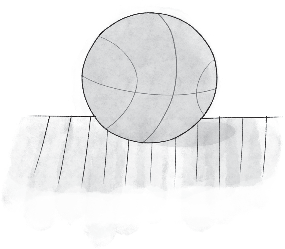 Schematic illustration of the basketball placed on a table.