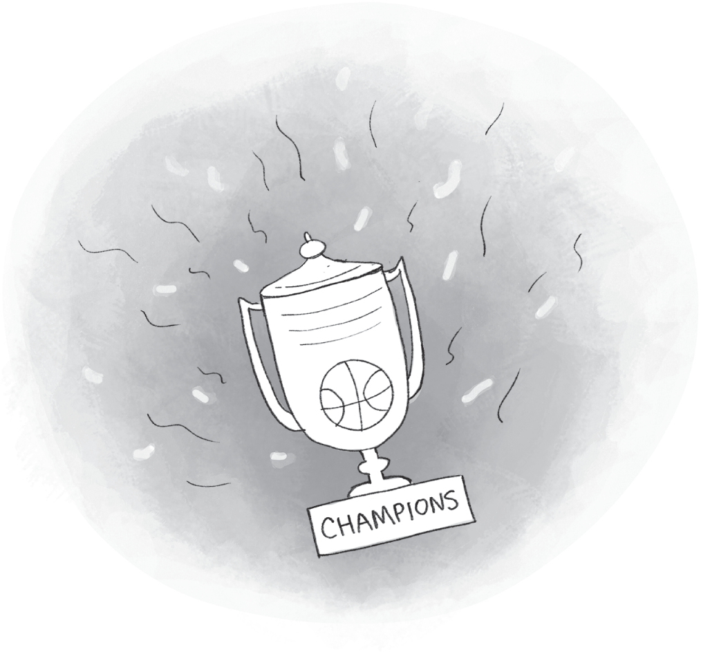 Schematic illustration of the trophy labeled CHAMPION.