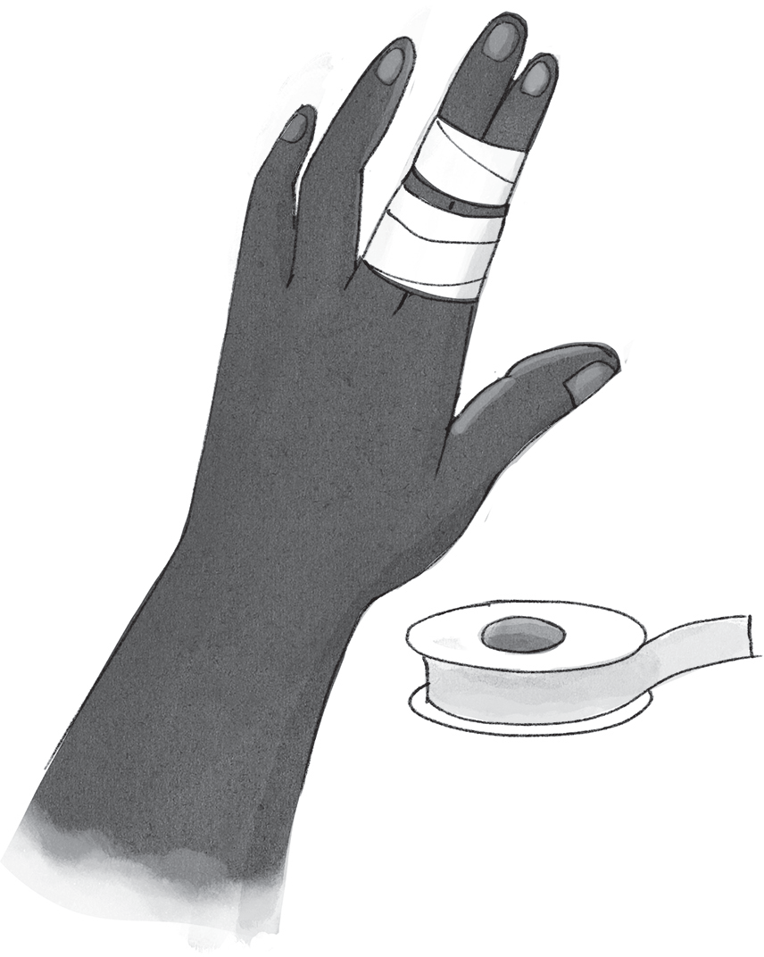 Schematic illustration of the injured finger that is taped to the finger beside it.