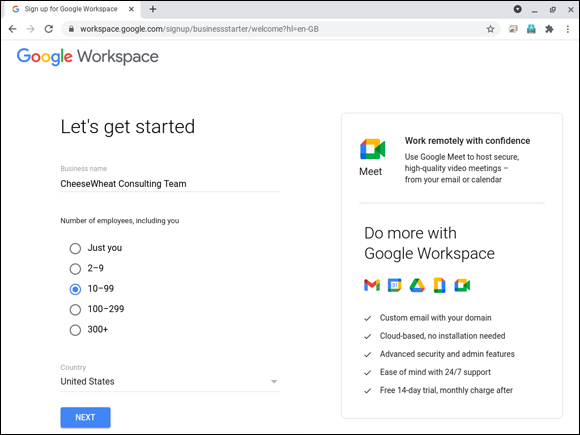 Snapshot of getting started with Google workspace.