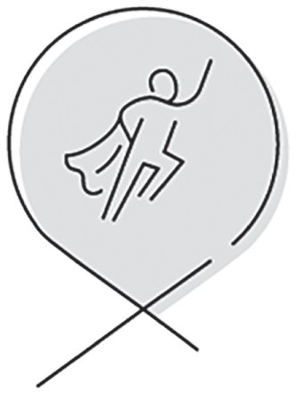 Schematic illustration of a symbol representing a man flying.