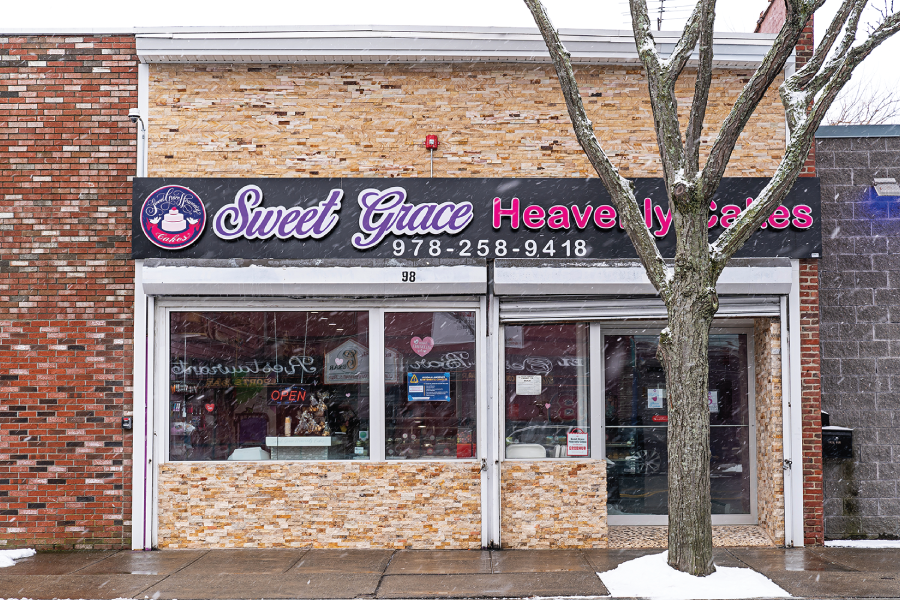 Photograph of Sweet Grace Heavenly Cakes on Essex Street in Lawrence, Massachusetts.