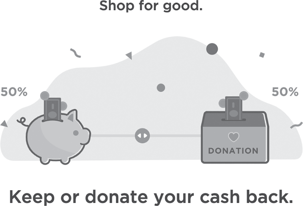 An illustration of giving Assistant members can readily donate their savings to their favorite nonprofit organization.