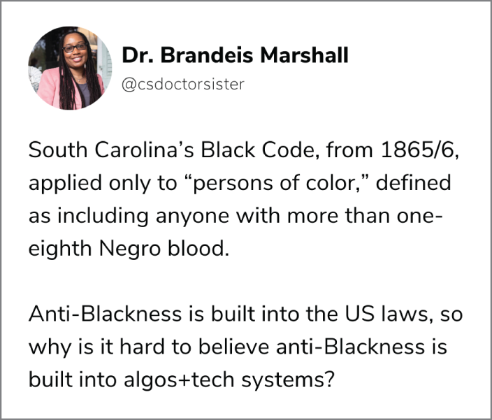 A tweet from Dr. Brandeis Marshall.