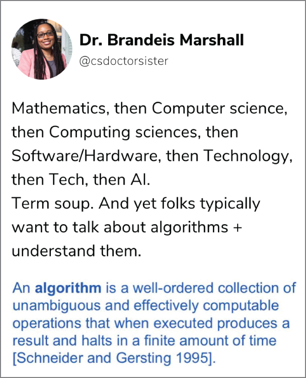 A tweet from Dr. Brandeis Marshall.