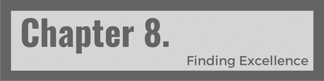 A rectangular box reads, Chapter 8. Finding Excellence.