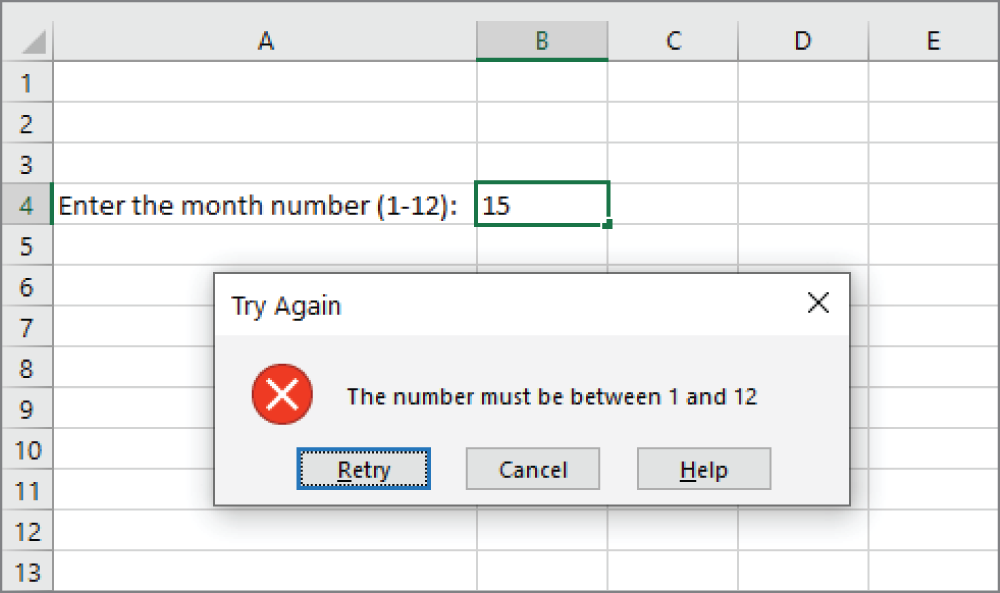 Snapshot of displaying a message when the usingr makes an invalid entry