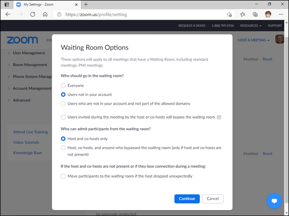 Snapshot of a window to configure the security.