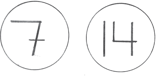 Schematic illustration of the numbers 7 and 14.