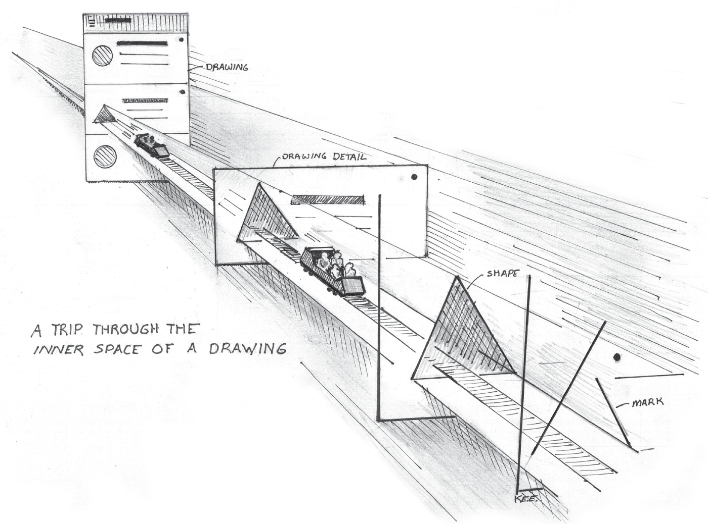 Schematic illustration of a shape split in to half.