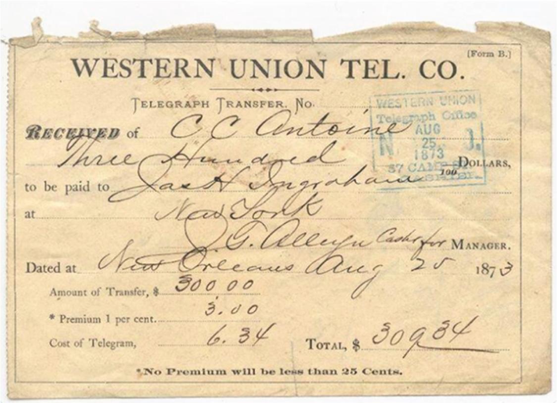 An illustration of Western Union transfer from 1873.