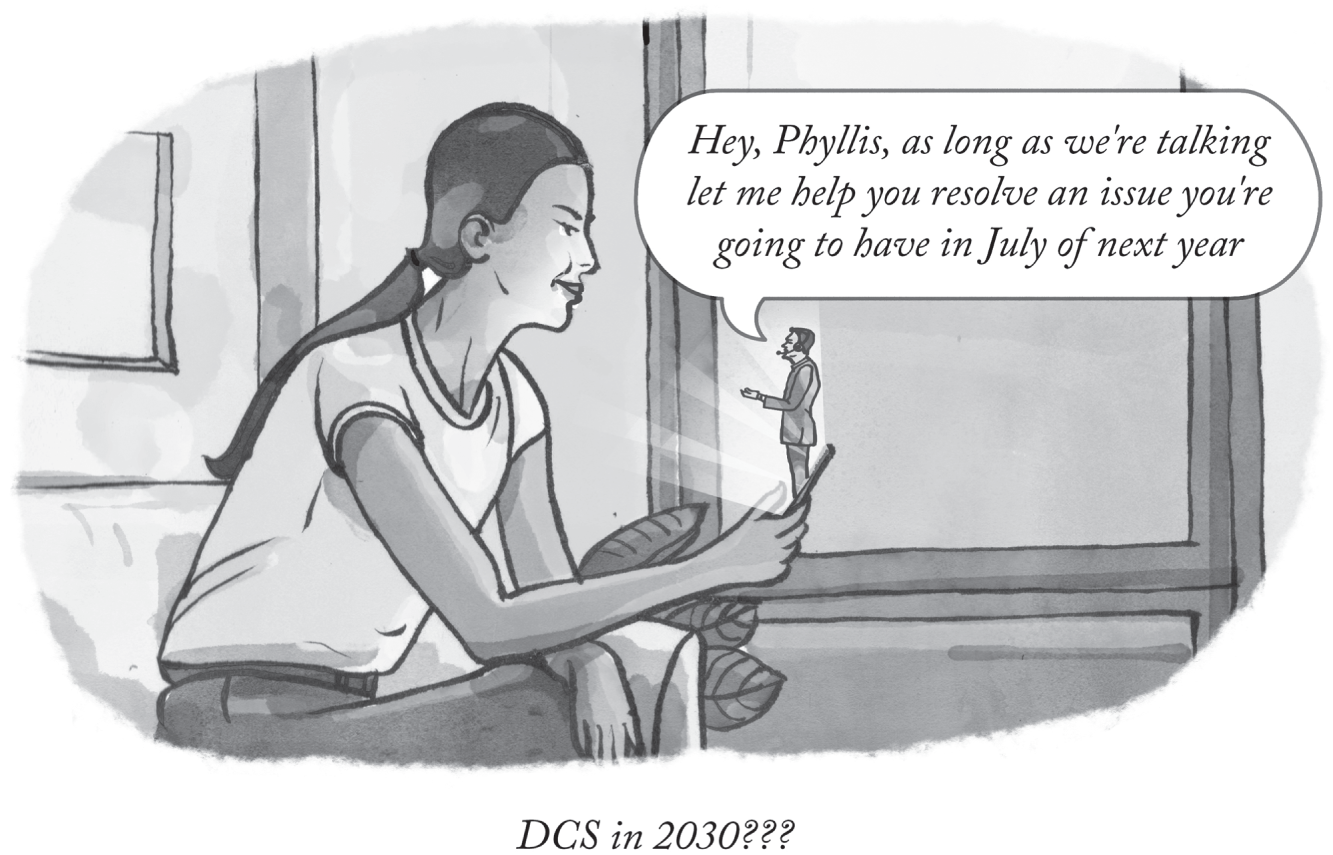 Cartoon illustration of DCS in 2030.