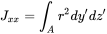 upper J Subscript x x Baseline equals integral Underscript upper A Endscripts r squared d y prime d z Superscript prime Baseline