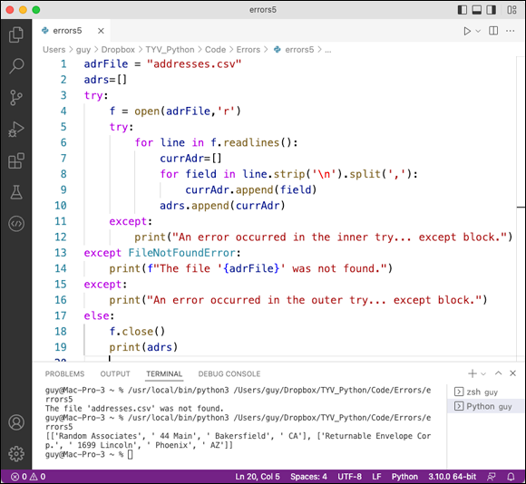 Chapter 10: Handling Errors - Teach Yourself VISUALLY Python [Book]