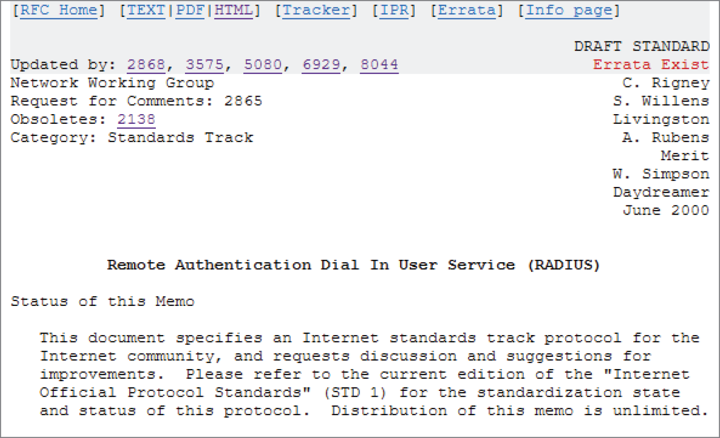 Snapshot shows sample IETF RFC header