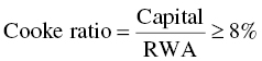 upper C o o k e r a t i o equals StartFraction upper C a p i t a l Over upper R upper W upper A EndFraction greater-than-or-equal-to 8 percent-sign