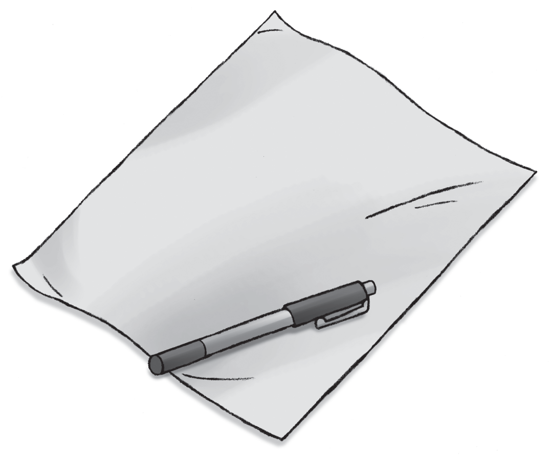 Schematic illustration of a paper and pen.