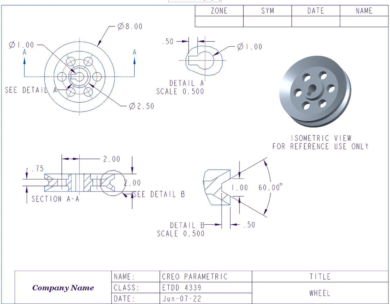 Snapshot of planar Section and Detail View of the Part.